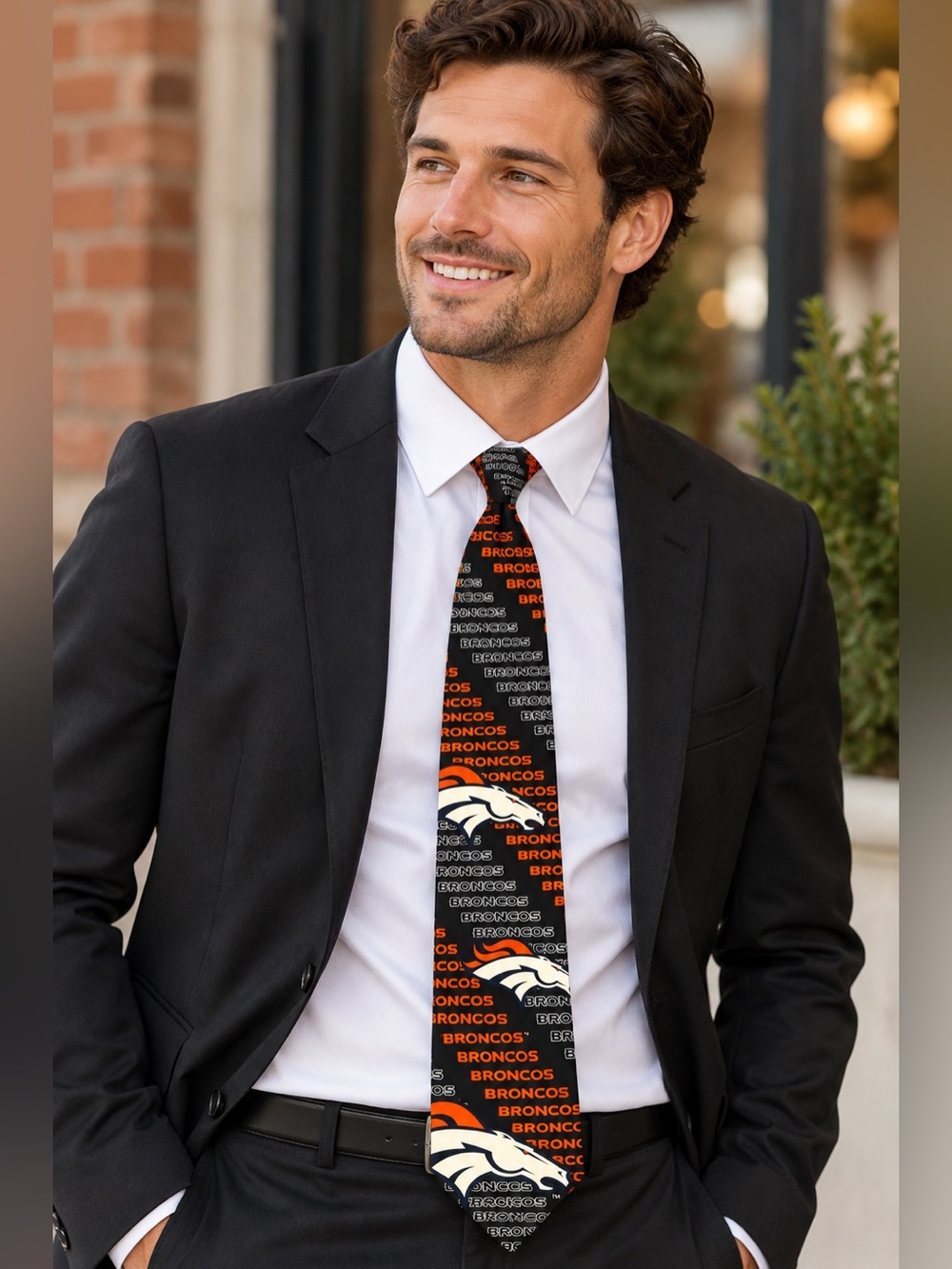 Vintage Denver Broncos Ralph Marlin NFL Tie 90s Black Orange Football